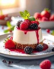 Creamy dessert with berries