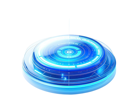 Round, glowing, futuristic device with circular interface