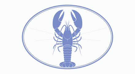Elegant blue lobster silhouette in modern circular design, perfect for branding seafood restaurants or coastal events, evoking a refined seaside atmosphere