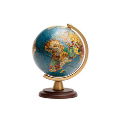 A vibrant globe showcasing continents and oceans sits on a wooden base ready for exploration and sparking geographical curiosity
