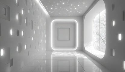 Modern white hallway with glowing accents