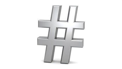 Fototapeta premium 3D rendered silver hashtag symbol
