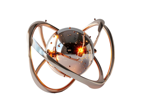 Metallic sphere with glowing rings, suggesting energy or atom