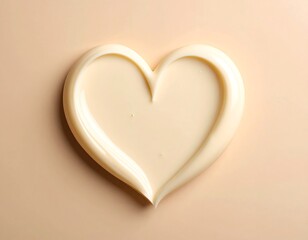 Creamy heart shape on beige background