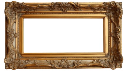 Ornate Gold Picture Frame with Intricate Details and a White Background for Easy Image Integration
