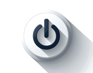 White power button icon with a dark outline, 3D effect, and shadow