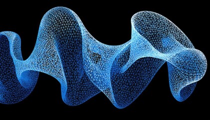 Abstract, flowing, blue mesh form on black