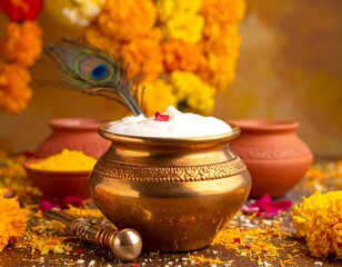 Creamy Indian dessert in brass pot