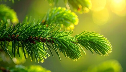 Close-up of vibrant green fir branches