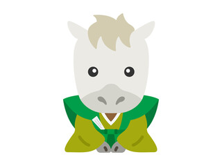 着物を着た、白馬のキャラクターのイラスト｜午年素材