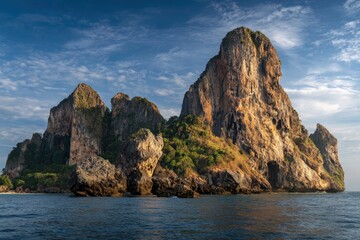 Naklejka premium Dramatic Island Peaks Under a Sunny Sky