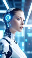 Futuristic robot woman profile