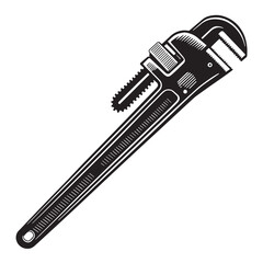 Black pipe wrench Silhouette Vector, High Quality Illustration on White Background