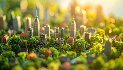 俯瞰で見るかわいいミニチュアの緑がたくさんの街並み、都市, 模型, 住宅, 創造性、ヨーロッパ、迷路