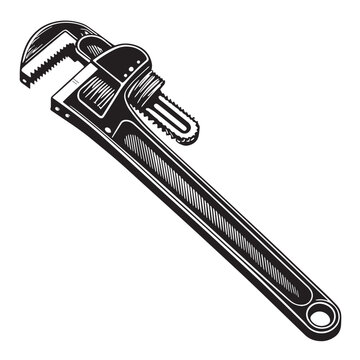 black and white pipe wrench tool clip art preview