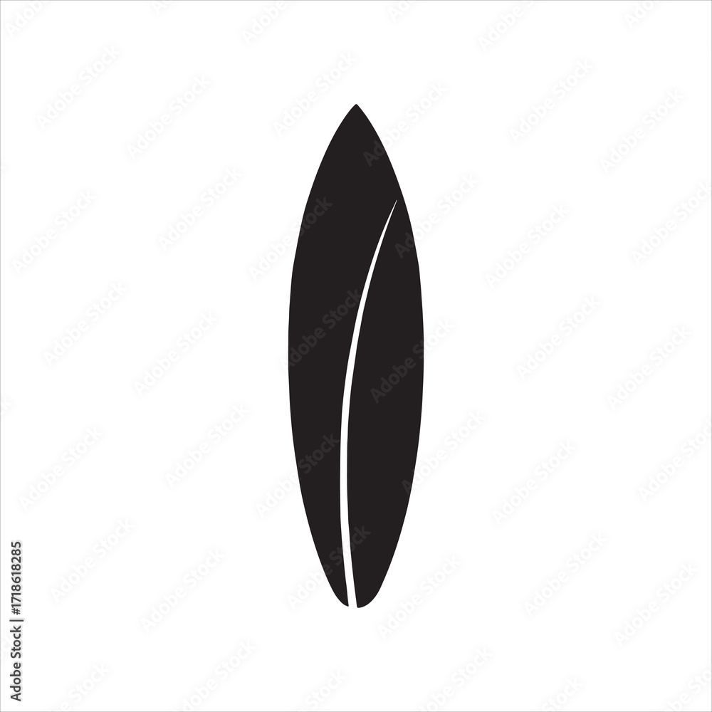 Poster minimalist black surfboard icon on white background perfect for branding and website design emphasiz
