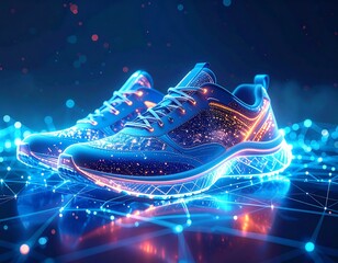 Futuristic running shoes, glowing light