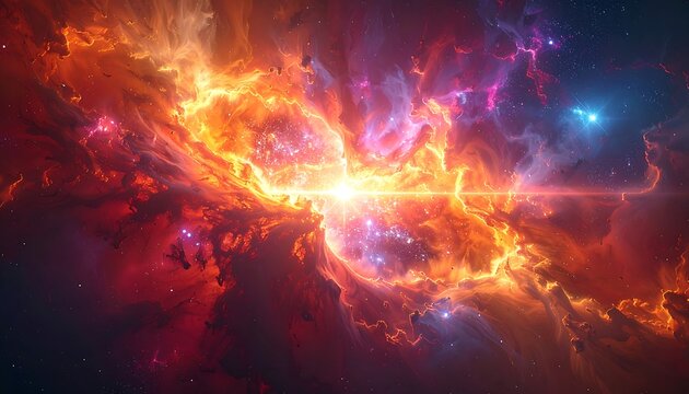 Fiery cosmic clouds clash, bright core shines