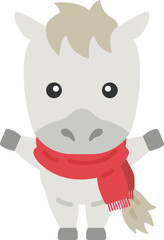 マフラーを巻いた、白馬のキャラクターのイラスト｜午年素材