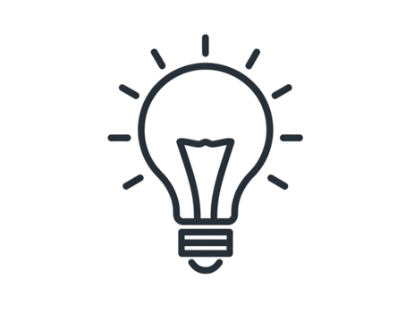 Simple, dark-outlined lightbulb graphic