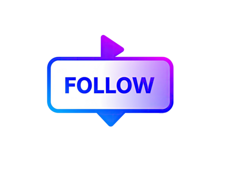 Vibrant, neon-colored "FOLLOW" button, speech bubble style - Powered by Adobe