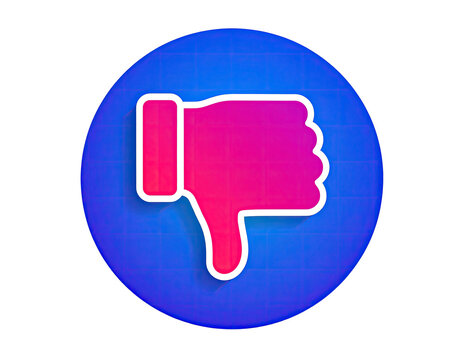 3D dislike button, vibrant pink thumb down on a rounded blue button