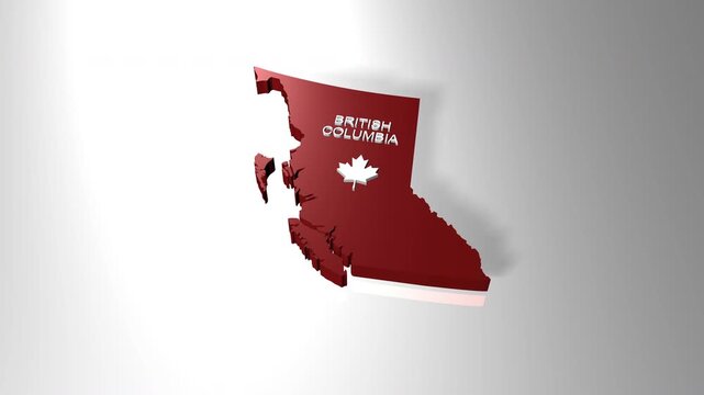 3D animated map of British Columbia province of Canada in nation's color