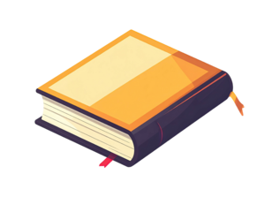 Book icon, flat style, golden cover, black spine,  red bookmark