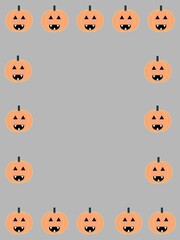 Fototapeta premium A minimalist Halloween background featuring a grey color backdrop with a border of cartoon jack-o'-lanterns 