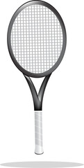 Modern Black Tennis Racket Vector Illustration Isolated on White Background