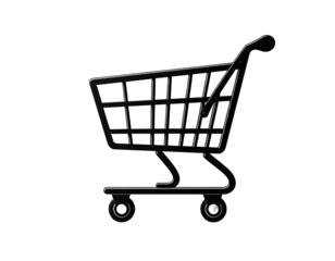 Black shopping cart icon, detailed graphic