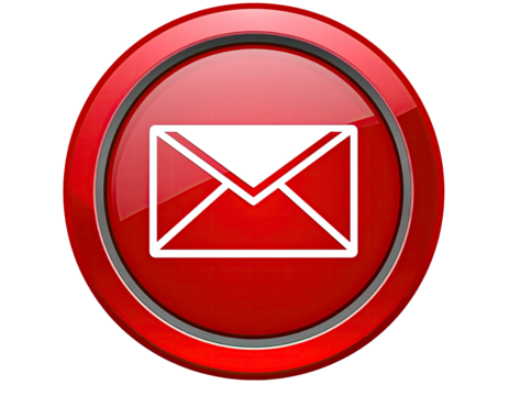 Red glossy button icon of a white email envelope