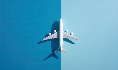 A white airplane model on a split-toned background