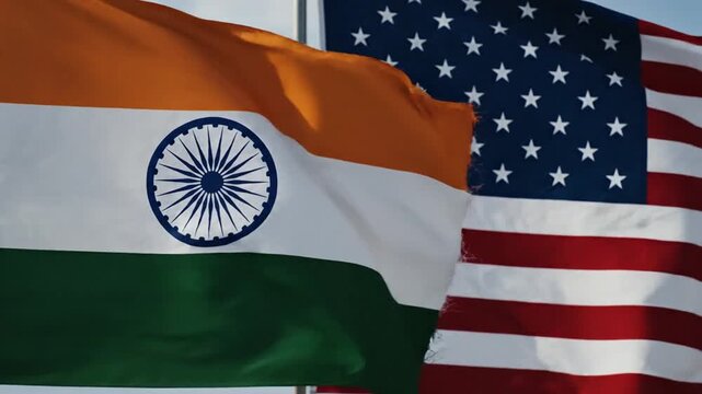india and usa national flags waving together