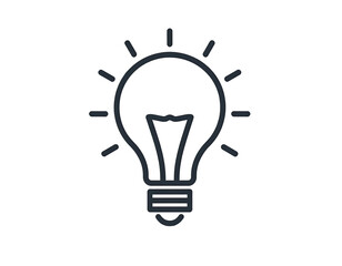 Dark stylized lightbulb icon with radiating lines