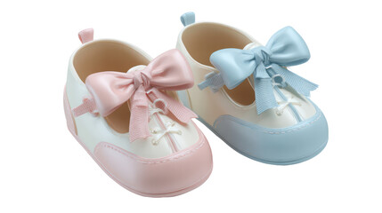 Pair of baby shoes with bows isolated on transparent background