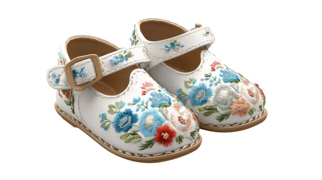 Ornate embroidered baby shoes isolated on transparent background - Powered by Adobe