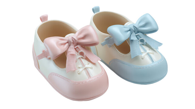 Pair of baby shoes with bows isolated on transparent background