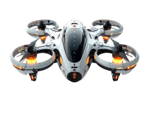 Futuristic white drone with glowing rotors (1)