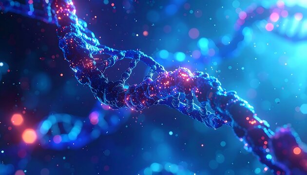 Abstract DNA double helix in vibrant blue and pink - Powered by Adobe