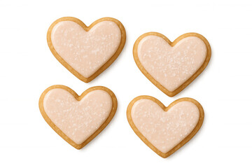 Obraz premium Heart shaped sugar cookies with icing on transparent background for valentine’s day, love and romantic celebration concepts