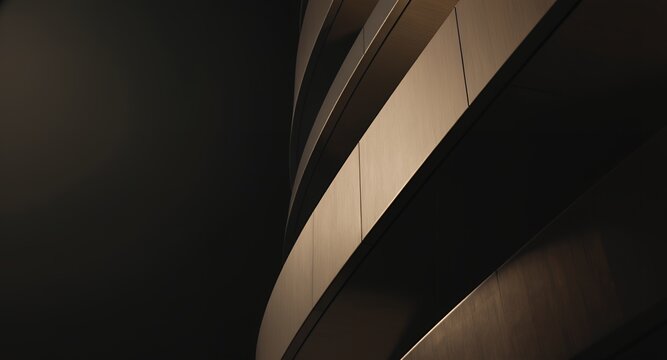 Abstract Architecture, Modern Building Exterior, Bronze Metal Facade, Geometric Design, Contemporary Structure, Architectural Detail, Urban Design, Shadow and Light, Geometric Lines, Minimalist D
