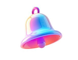3D iridescent bell icon, vibrant holographic colors
