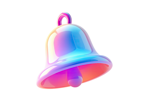 3D iridescent bell icon, vibrant holographic colors