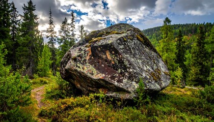Massive boulder in a pine forest