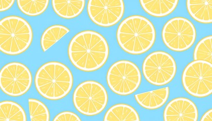 Obraz premium Lemon slices pattern on a light blue background
