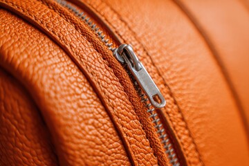 Close-up of orange leather backpack zipper