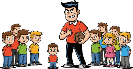 A Stern Coach Facing a Group of Children with Mixed Emotions