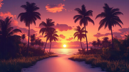 Obraz premium Sunset tropical beach scene