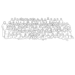 Big people group illustration vector hand drawn with black lines